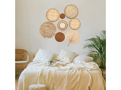 ブルーの装飾付きウォールバスケットデコ 竹のアフリカアート